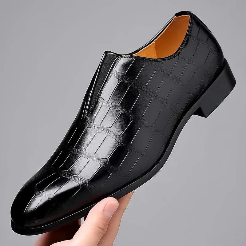 Men's Dress Shoes Crocodile Embossed Leather Slip-On Loafer - Image 5