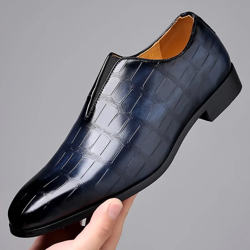 Men's Dress Shoes Crocodile Embossed Leather Slip-On Loafer - Image 7