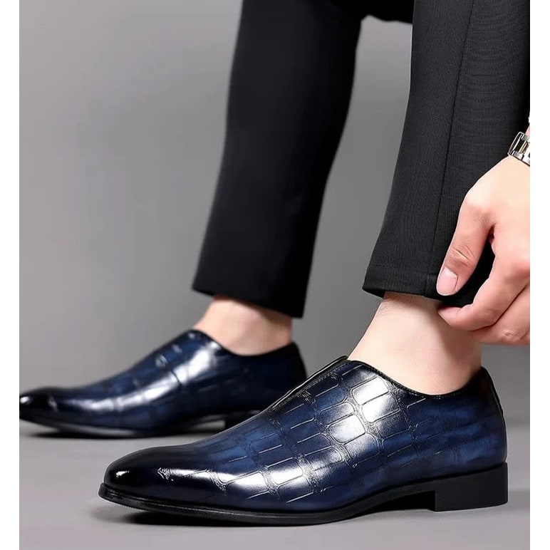 Men's Dress Shoes Crocodile Embossed Leather Slip-On Loafer - Image 8