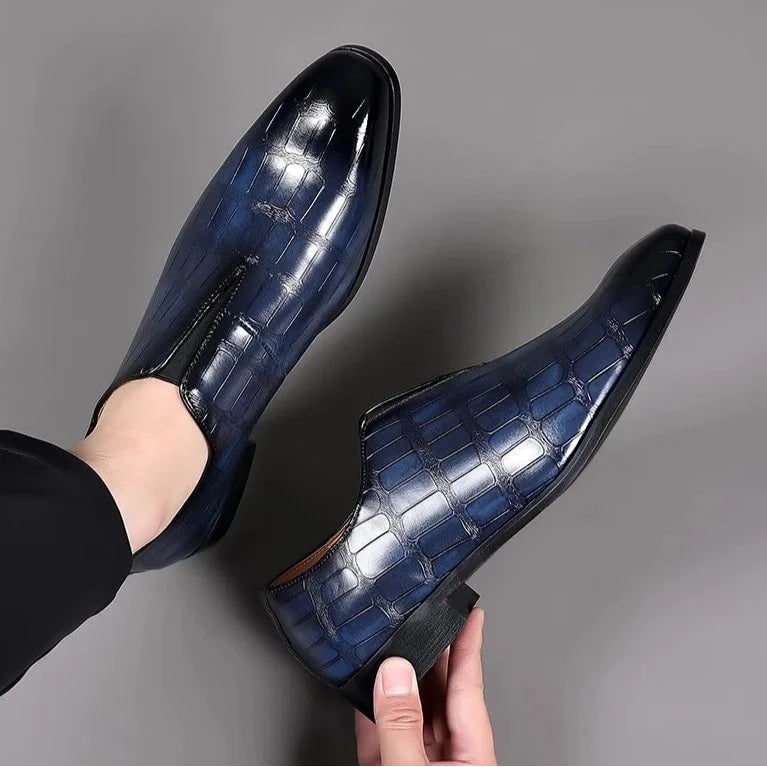Men's Dress Shoes Crocodile Embossed Leather Slip-On Loafer - Image 9