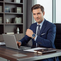 Men's Dress Watch Silver Metal Link Analog Two Tone Stainless Steel Watches Luxury - Image 2