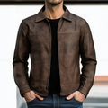 Men's Faux Leather Biker Jacket with Zip Closure and Spread Collar - Image 2