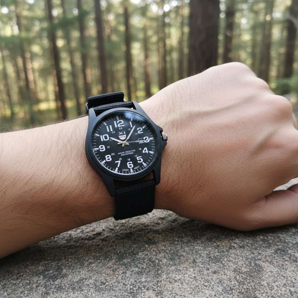 Men's Field Watch with Woven Nylon Strap and Analog Dial for Sport and Outdoor Use - Image 1