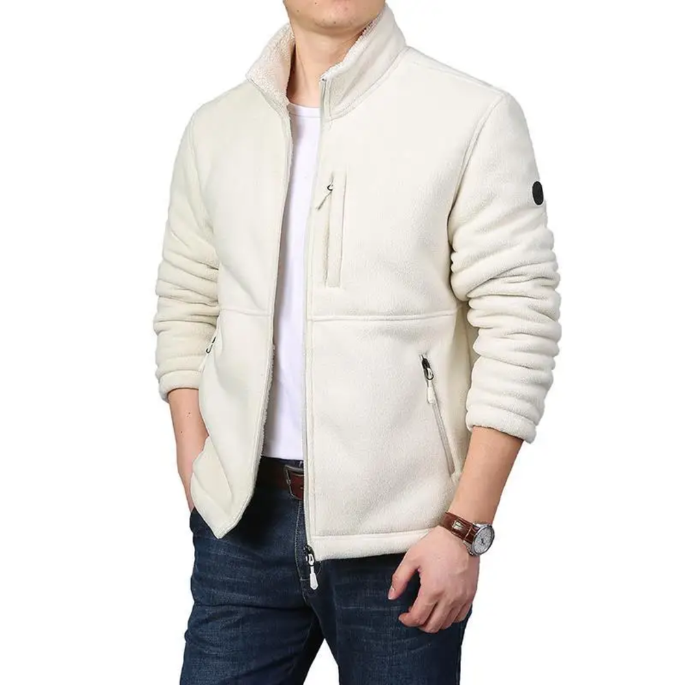 Men's Full Zip Fleece Jacket with Sherpa Lining and Stand Collar - Image 1
