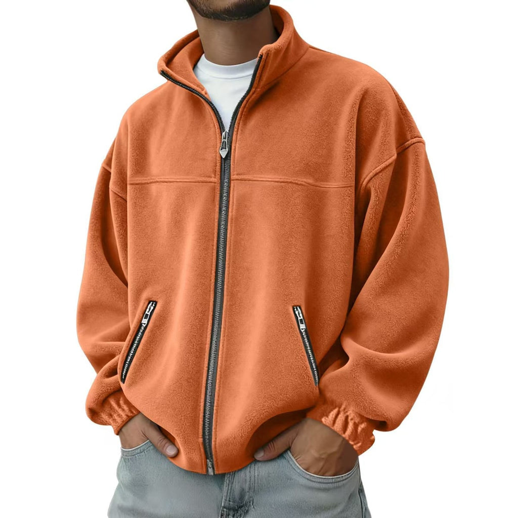 Men's Full Zip Fleece Jacket with Stand-Up Collar and Hand Pockets - Image 11