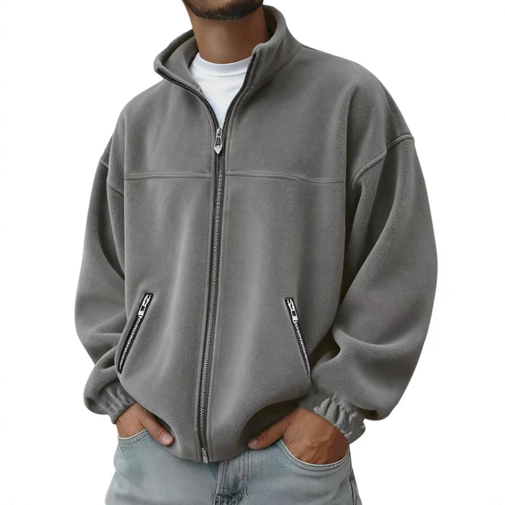 Men's Full Zip Fleece Jacket with Stand-Up Collar and Hand Pockets - Image 5