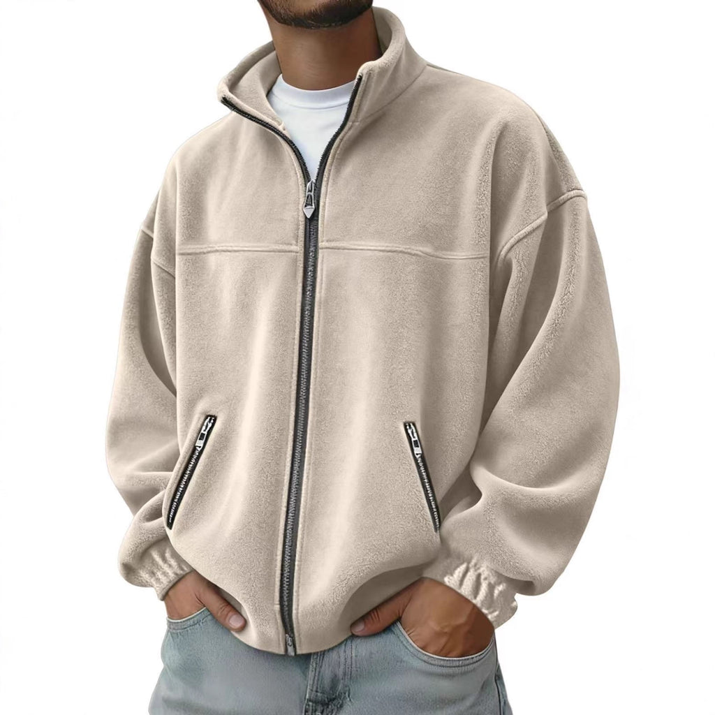 Men's Full Zip Fleece Jacket with Stand-Up Collar and Hand Pockets - Image 6