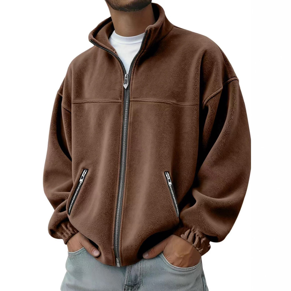 Men's Full Zip Fleece Jacket with Stand-Up Collar and Hand Pockets - Image 8