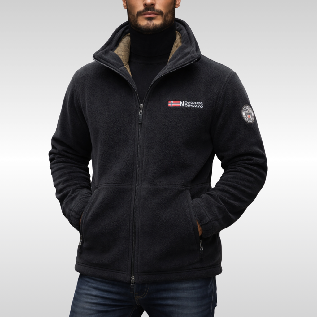 Men's Full Zip Hooded Fleece Jacket with Lining and Hand Pockets - Image 2