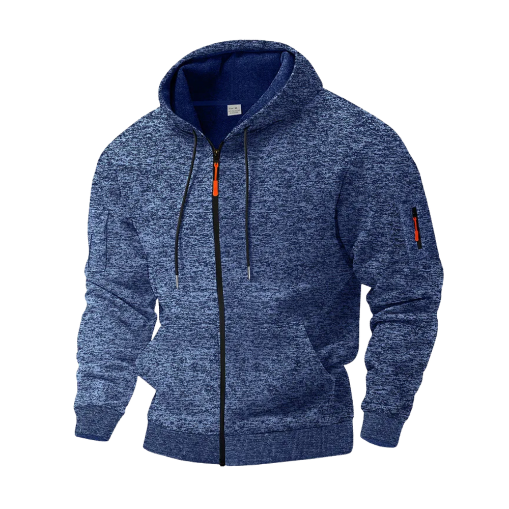 Men's Full Zip Up Fleece Hoodie with Marl Knit and Kangaroo Pocket - Image 1