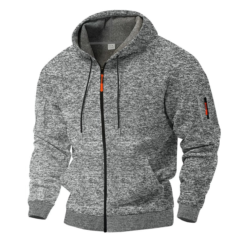Men's Full Zip Up Fleece Hoodie with Marl Knit and Kangaroo Pocket - Image 2
