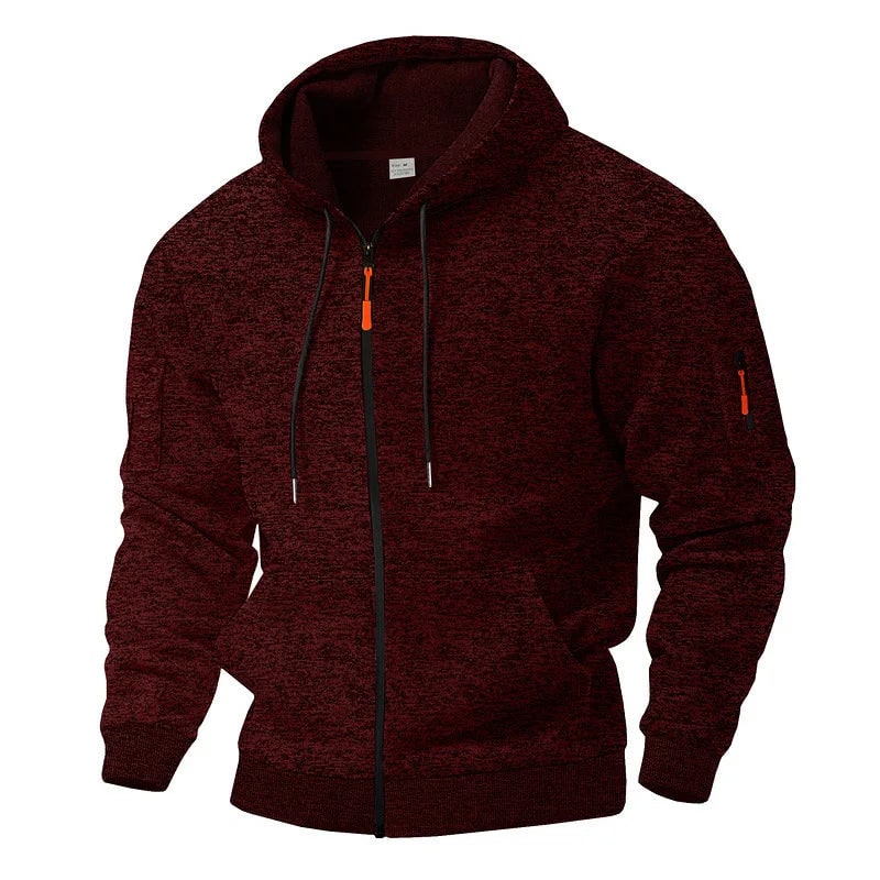 Men's Full Zip Up Fleece Hoodie with Marl Knit and Kangaroo Pocket - Image 3
