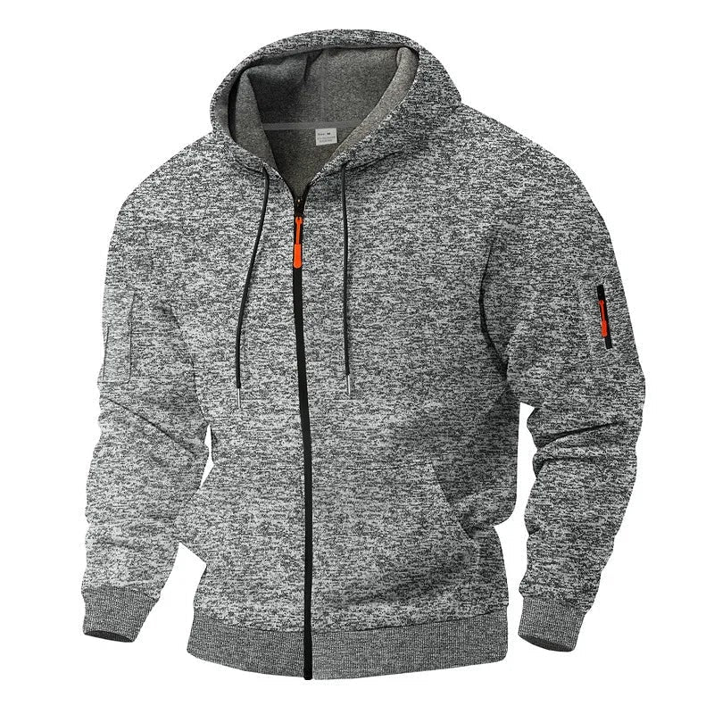 Men's Full Zip Up Fleece Hoodie with Marl Knit and Kangaroo Pocket - Image 4
