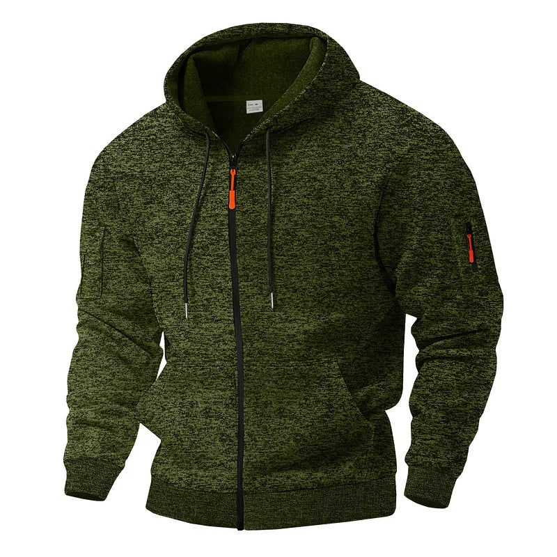 Men's Full Zip Up Fleece Hoodie with Marl Knit and Kangaroo Pocket - Image 5