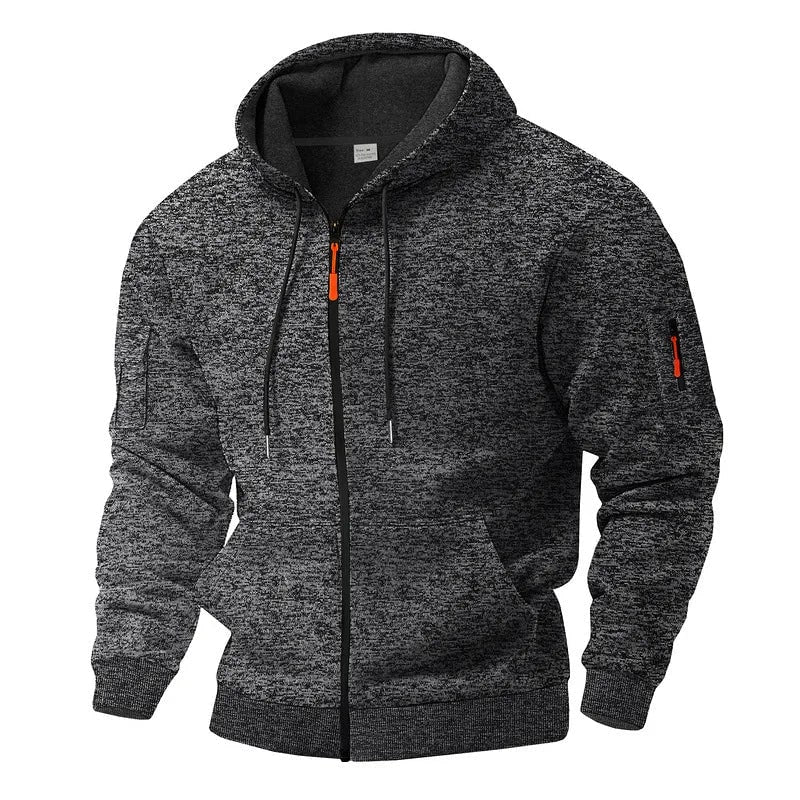 Men's Full Zip Up Fleece Hoodie with Marl Knit and Kangaroo Pocket - Image 6