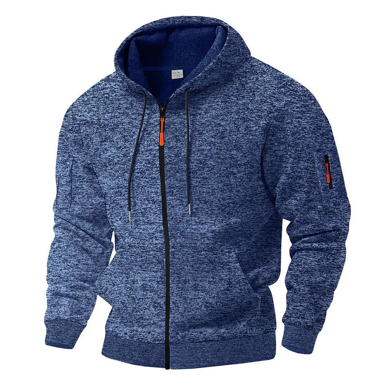 Men's Full Zip Up Fleece Hoodie with Marl Knit and Kangaroo Pocket - Image 7