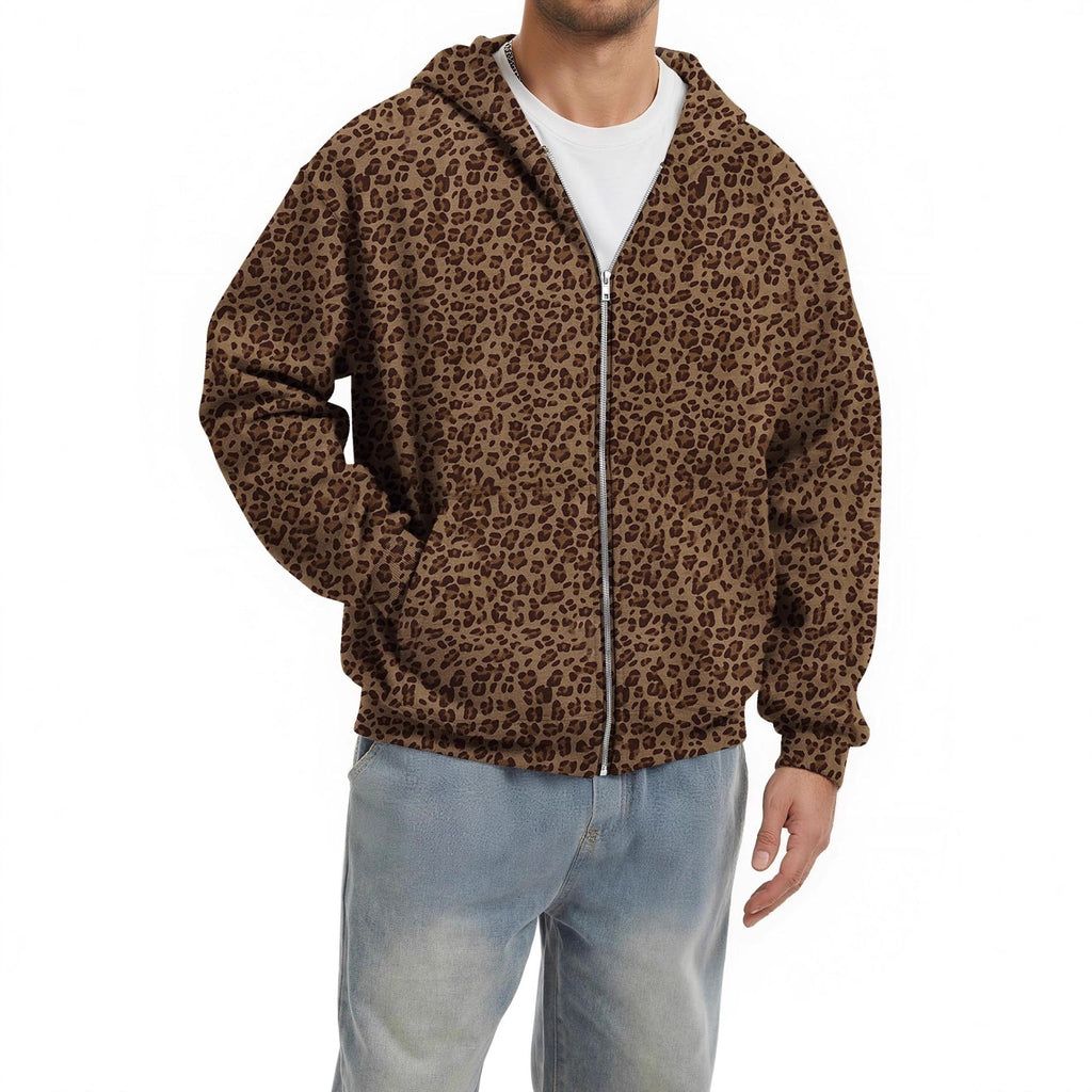 Men's Full Zip Up Hoodie Sweatshirt Jacket with Patterned Print and Dropped Shoulders - Image 2
