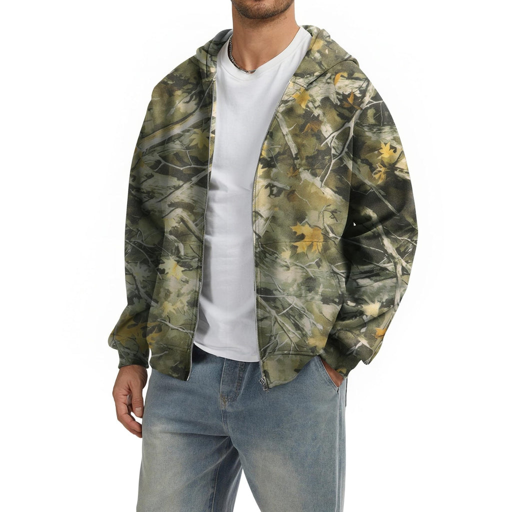 Men's Full Zip Up Hoodie Sweatshirt Jacket with Patterned Print and Dropped Shoulders - Image 7