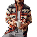 Men's Geometric Zip Cardigan Sweater with Mock Neck and Knit Fabric - Image 1