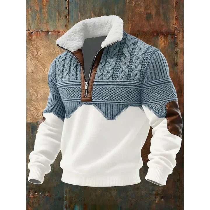 Men's Half Zip Pullover Sweater with Sherpa Fleece Collar and Knit Pattern - Image 1