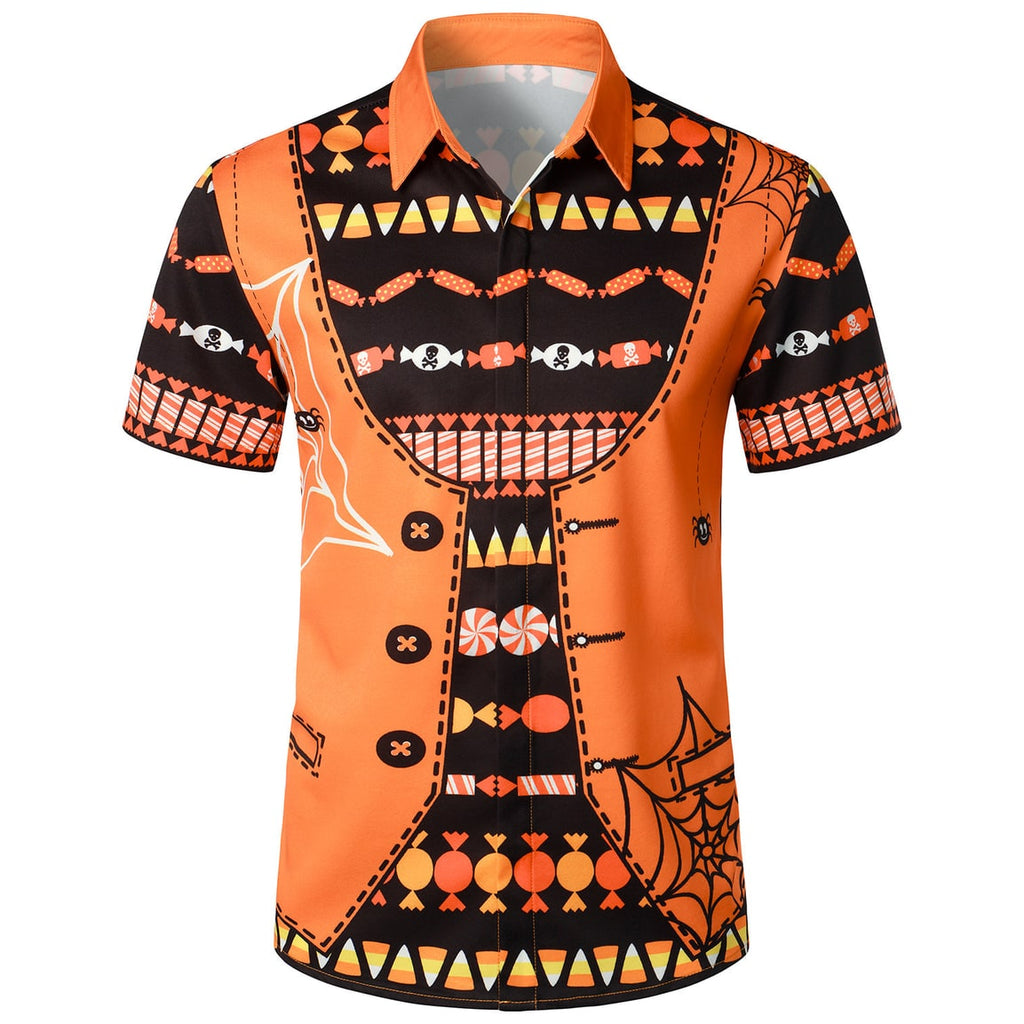 Men's Halloween Button Down Shirt with Spread Collar and Regular Fit Costume Party - Image 1
