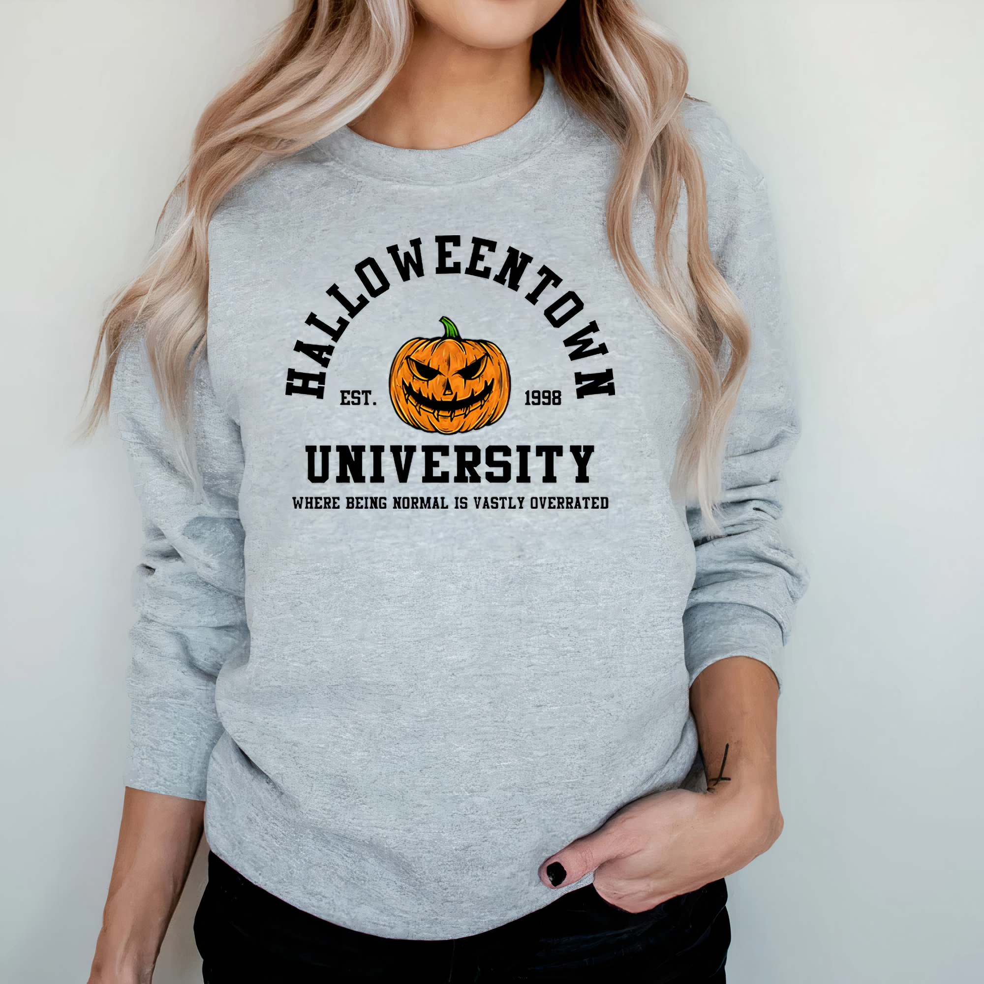 Men's Halloween Crewneck Graphic Sweatshirt with Halloweentown University Print - Image 3