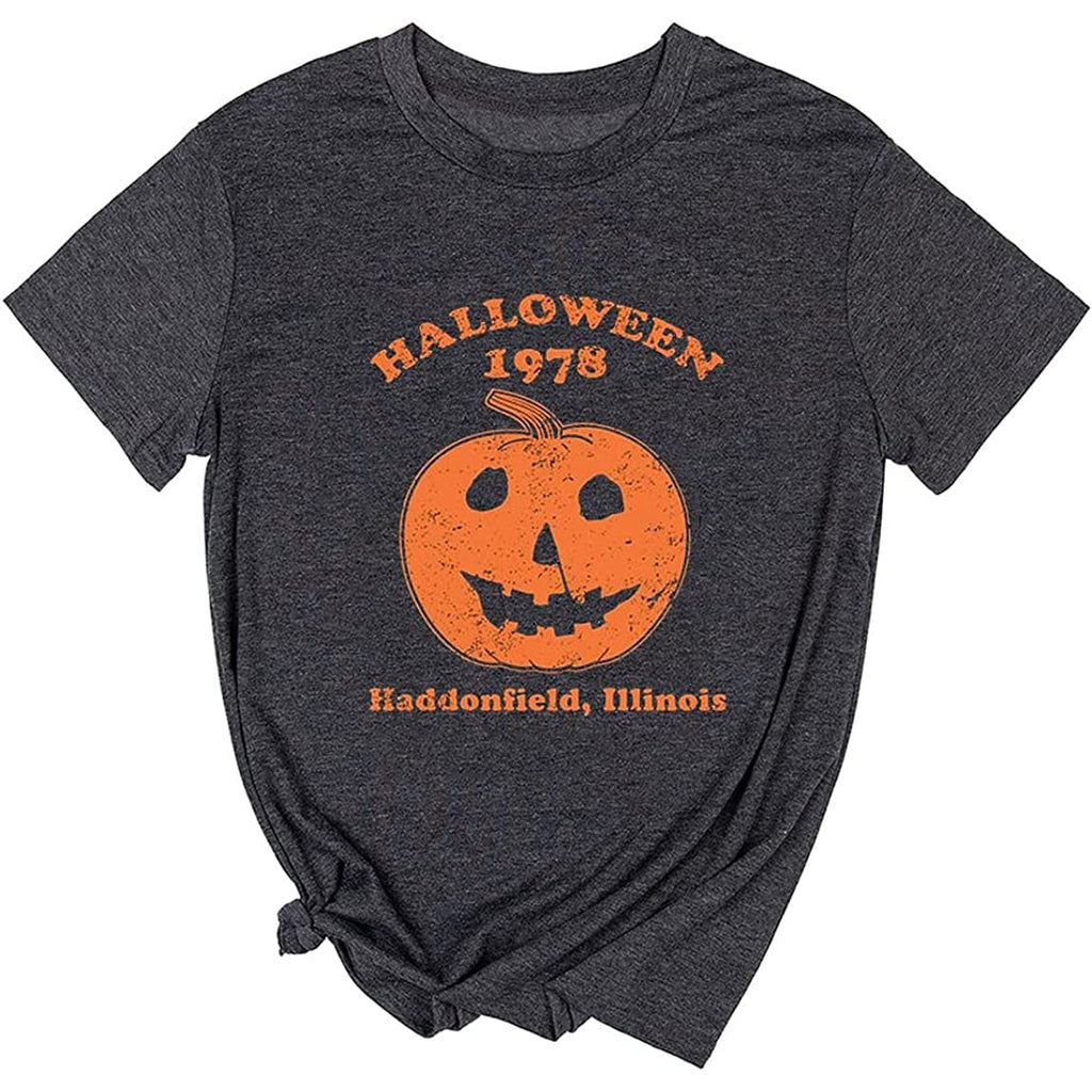 Men's Halloween Shirt with Spooky Horror Graphic Jack-O'-Lantern Distressed Print Crewneck Tee - Image 1