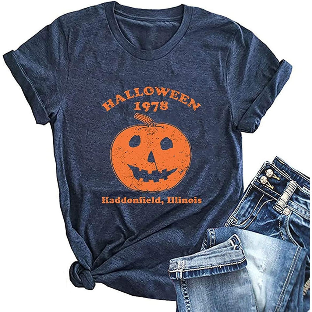 Men's Halloween Shirt with Spooky Horror Graphic Jack-O'-Lantern Distressed Print Crewneck Tee - Image 2