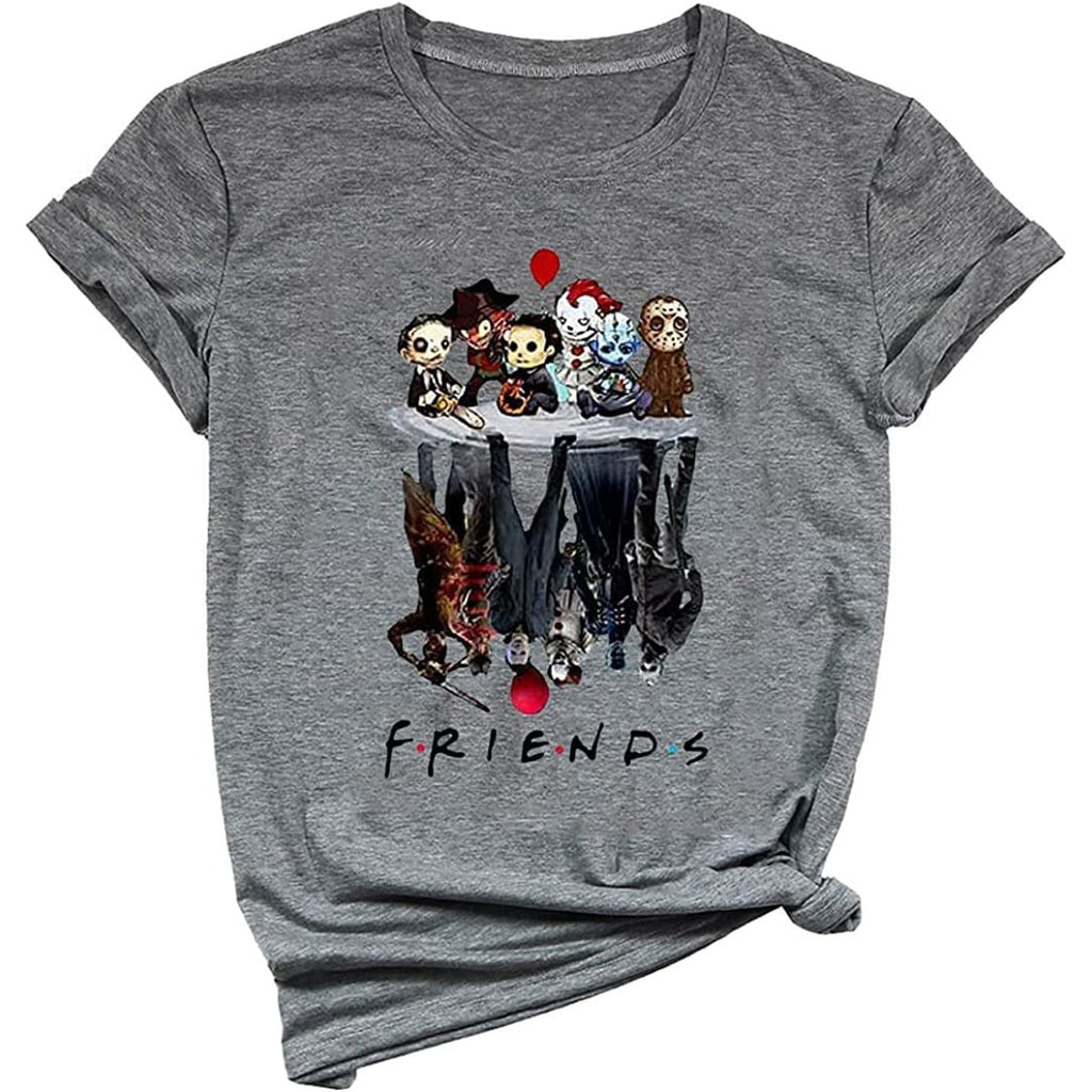 Men's Halloween Shirt with Spooky Horror Graphic Jack-O'-Lantern Distressed Print Crewneck Tee - Image 3