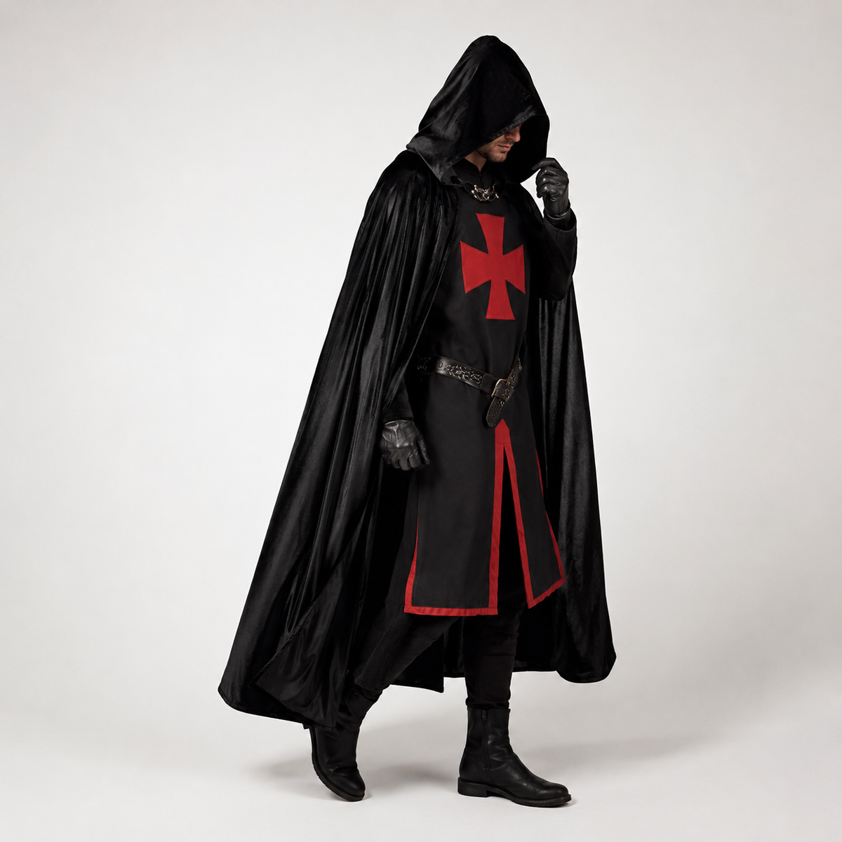 Men's Halloween Templar Knight Costume with Tunic and Cape for Medieval Warrior Outfit - Image 1
