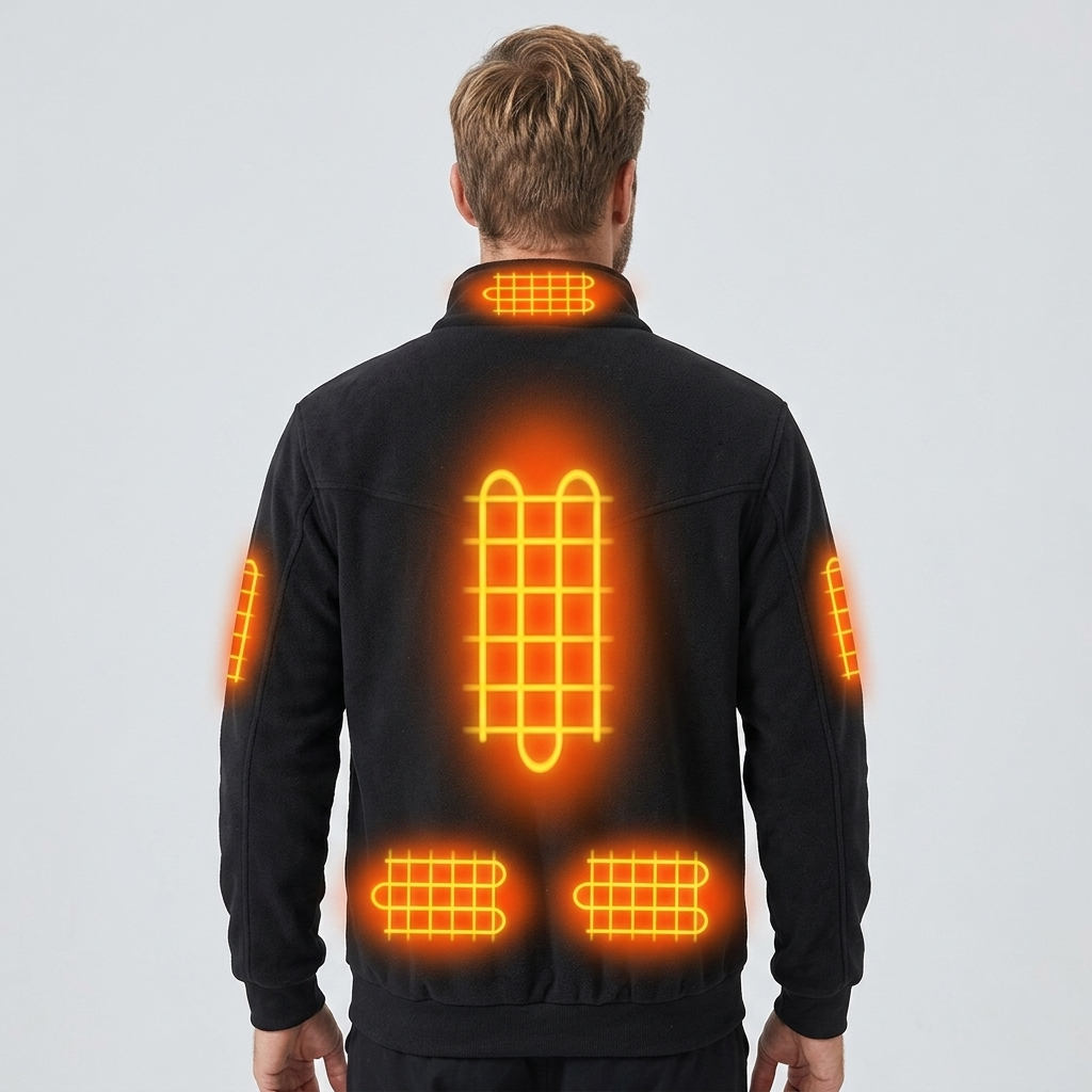 Men's Heated Fleece Jacket with Stand Collar Full Zip - Image 2