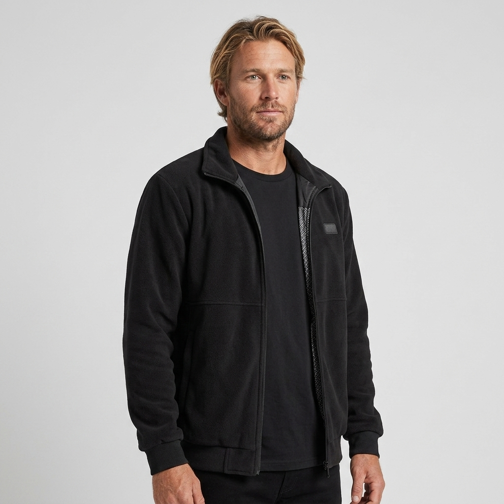Men's Heated Fleece Jacket with Stand Collar Full Zip - Image 3