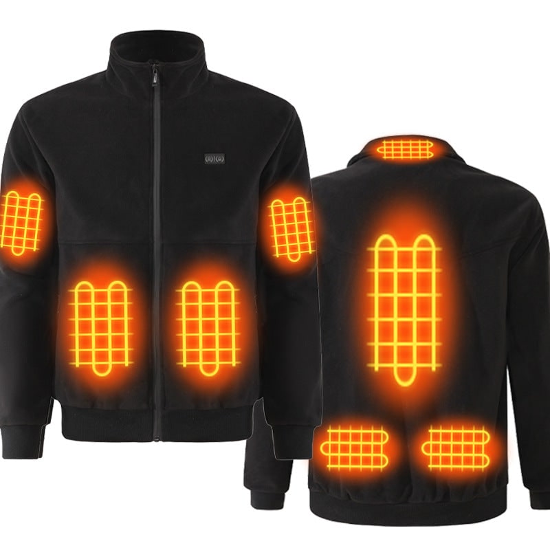 Men's Heated Fleece Jacket with Stand Collar Full Zip - Image 4