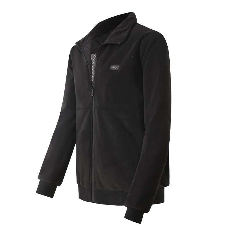 Men's Heated Fleece Jacket with Stand Collar Full Zip - Image 5