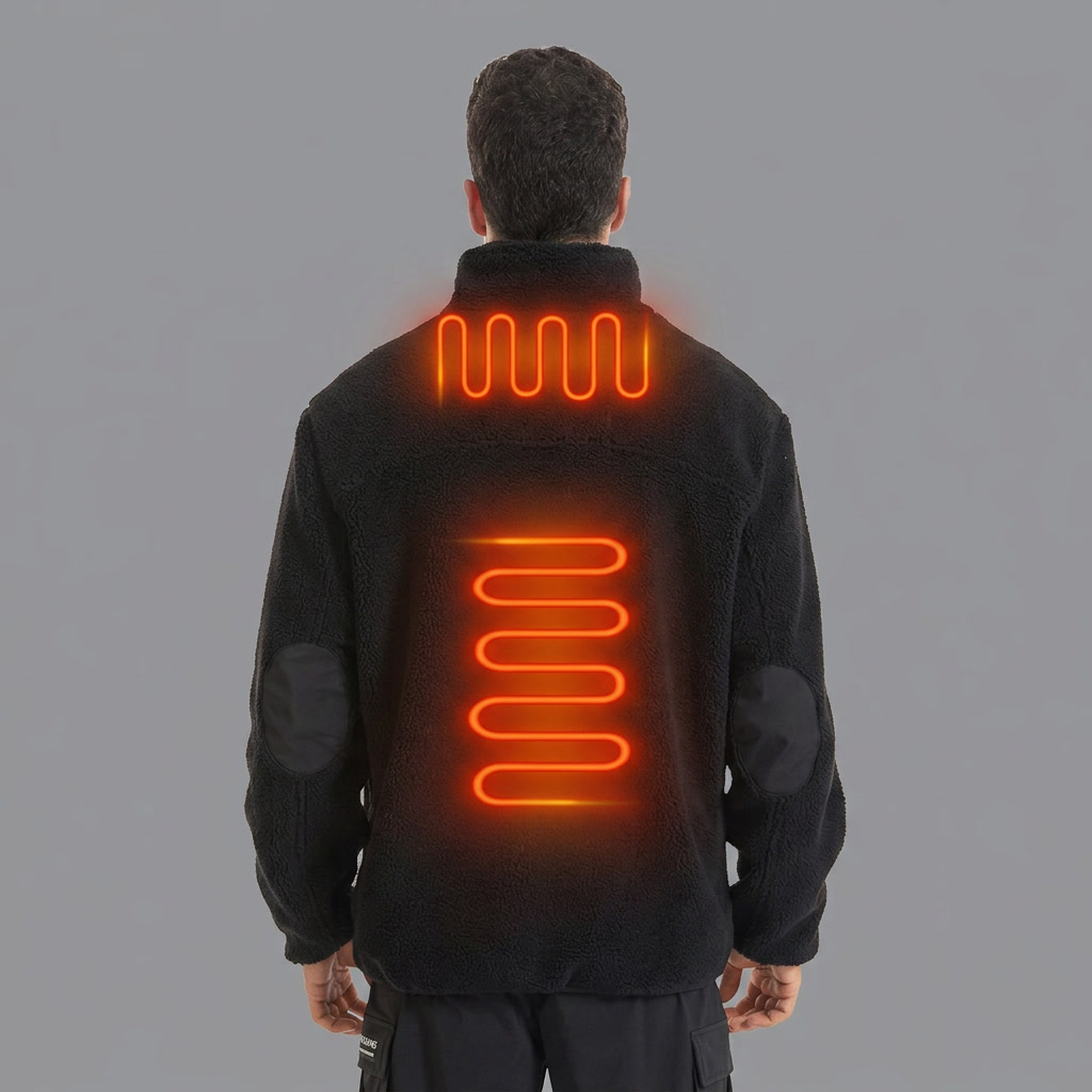 Men's Heated Fleece Jacket with Stand Collar Full Zip and Sherpa Lining - Image 2
