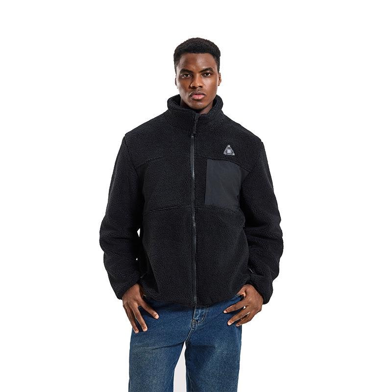 Men's Heated Fleece Jacket with Stand Collar Full Zip and Sherpa Lining - Image 3