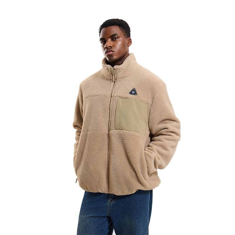 Men's Heated Fleece Jacket with Stand Collar Full Zip and Sherpa Lining - Image 4