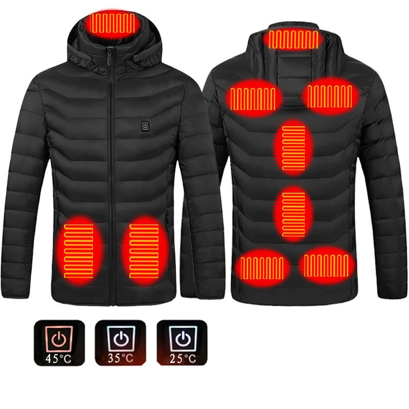 Men's Heated Puffer Jacket with Hood and Multiple Heat Zones Windbreaker - Image 12