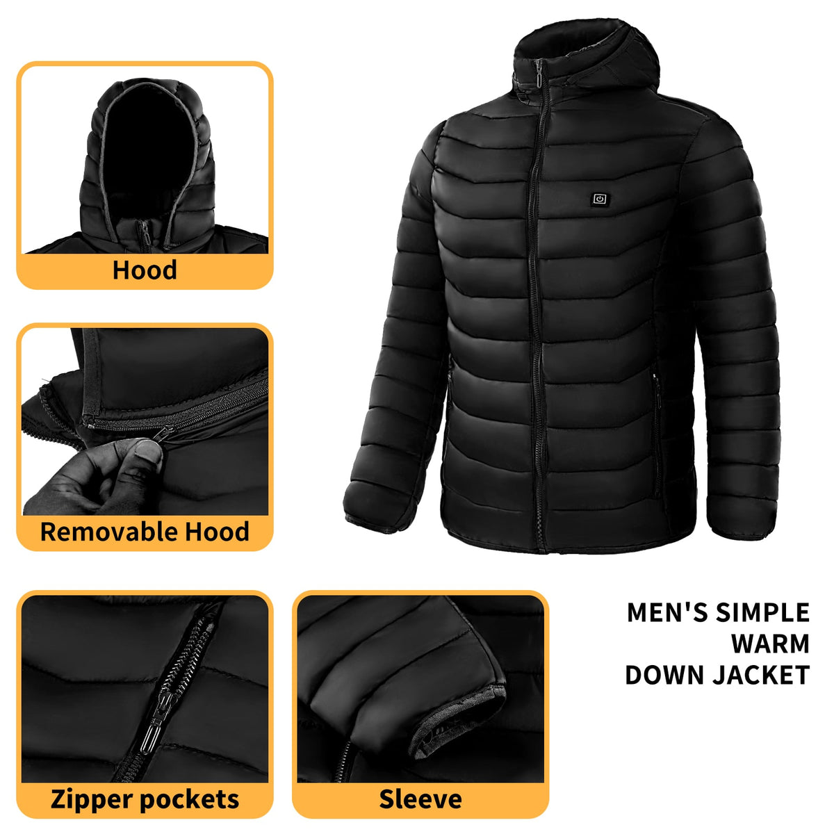 Men's Heated Puffer Jacket with Hood and Multiple Heat Zones Windbreaker - Image 14