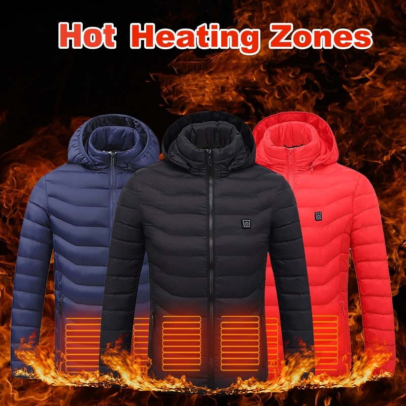 Men's Heated Puffer Jacket with Hood and Multiple Heat Zones Windbreaker - Image 2