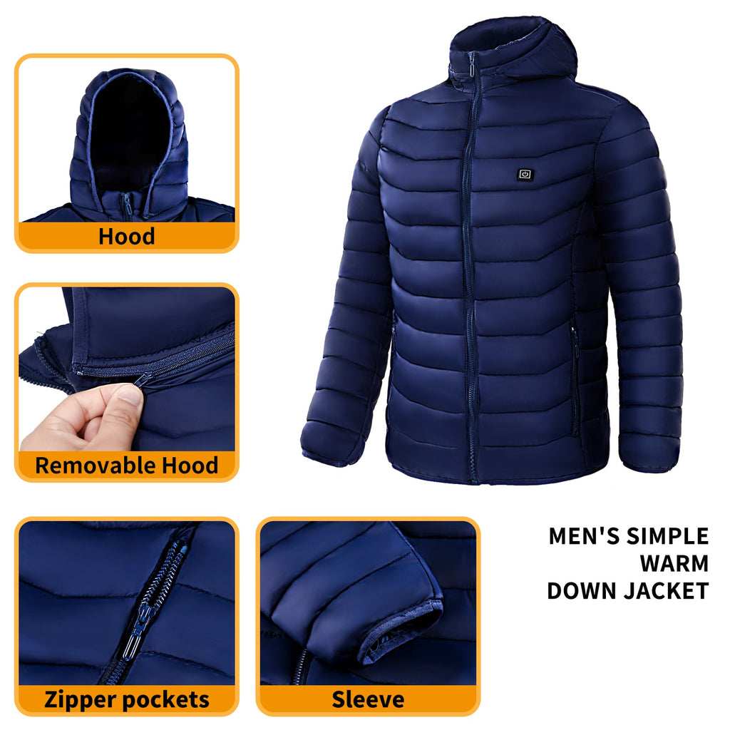 Men's Heated Puffer Jacket with Hood and Multiple Heat Zones Windbreaker - Image 9