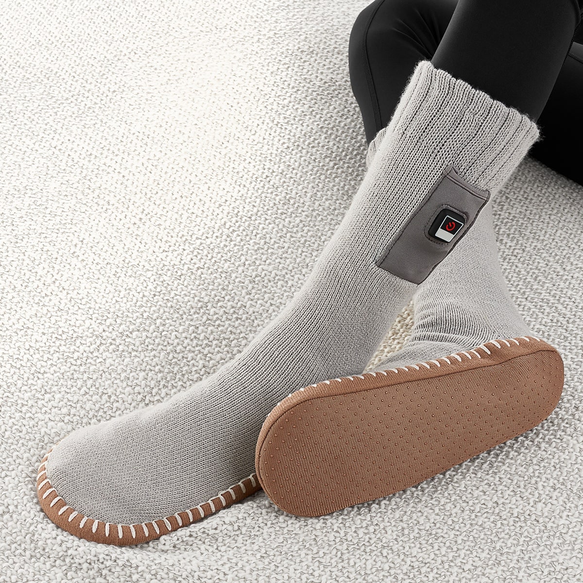 Men's Heated Socks Slipper with Rechargeable Battery Non-Slip Soles and Side Pockets - Image 1