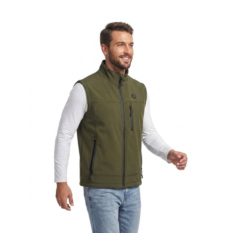 Men's Heated Vest with Stand Collar Full Zip and Rechargeable USB Power - Image 9