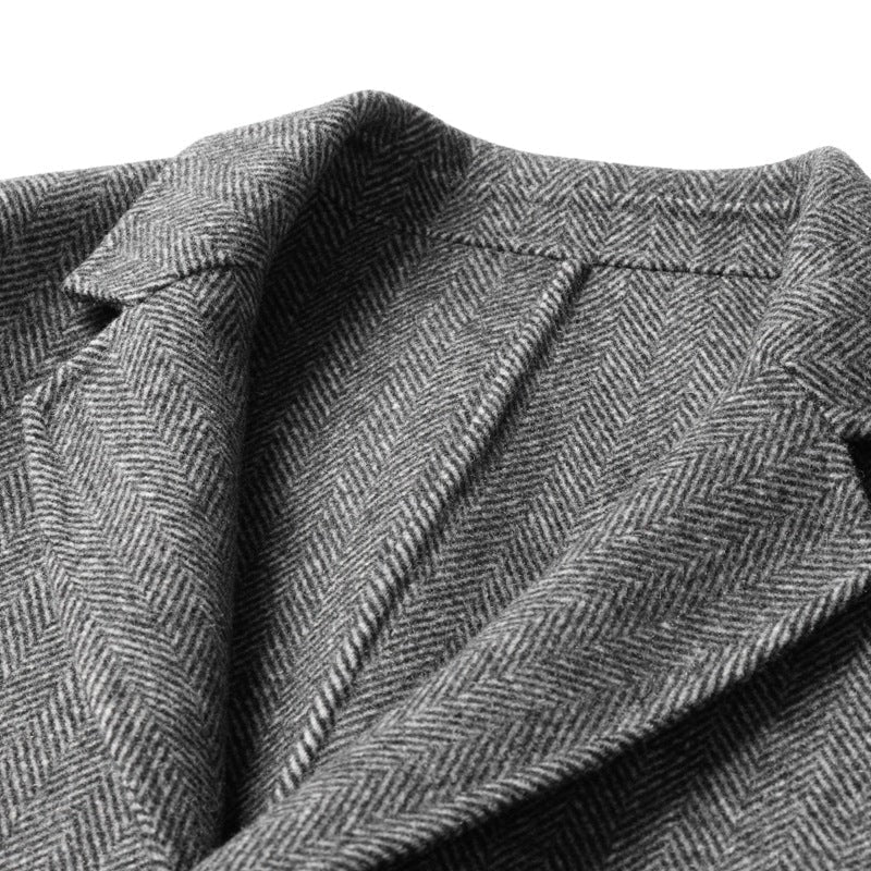 Men's Herringbone Blazer Jacket with Notched Lapel and Patch Pockets - Image 2