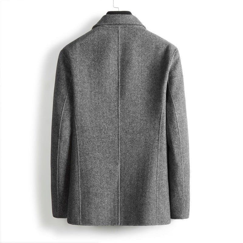 Men's Herringbone Blazer Jacket with Notched Lapel and Patch Pockets - Image 4