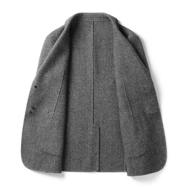 Men's Herringbone Blazer Jacket with Notched Lapel and Patch Pockets - Image 5