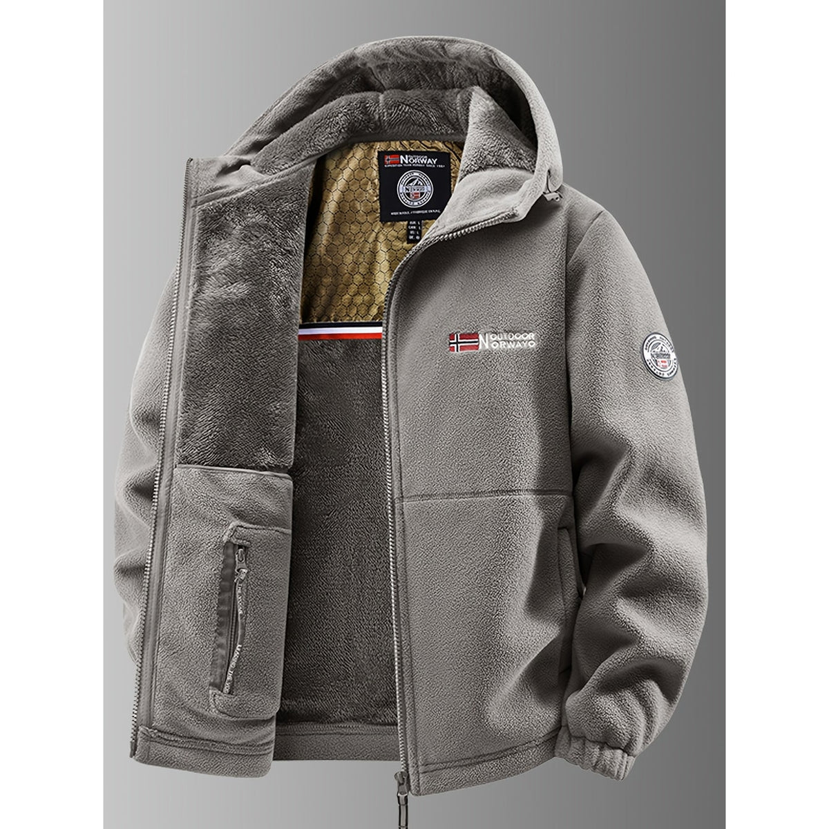 Men's Hooded Fleece Jacket with Plush Lining and Full Zip - Image 4