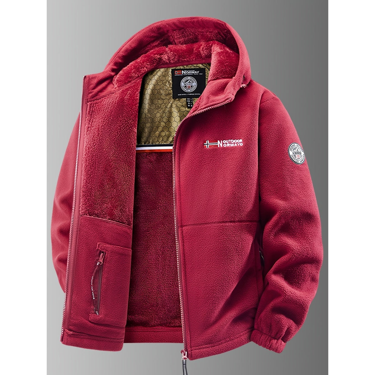 Men's Hooded Fleece Jacket with Plush Lining and Full Zip - Image 6