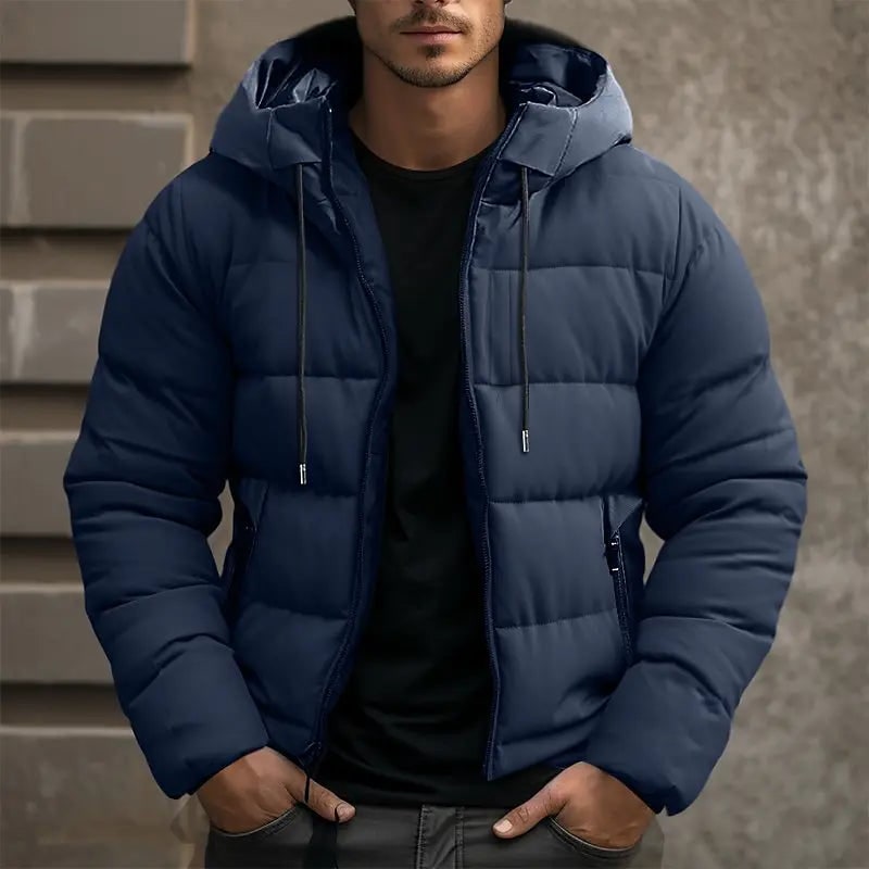 Men's Hooded Puffer Jacket with Quilted Insulation and Zip Pockets - Image 1