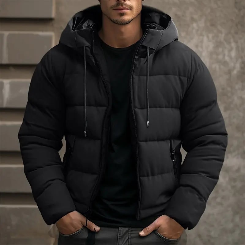 Men's Hooded Puffer Jacket with Quilted Insulation and Zip Pockets - Image 2